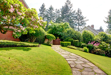 Spring garden and pathway near home